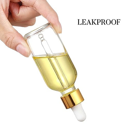 AOZITA Set of 4, 2 oz Golden Cap Clear Dropper Bottles (60ml) with 1 Funnel & 4 Labels - Glass Tincture Bottles for Essential Oils with Eye Droppers - Leak Proof Travel Bottles for Liquids - color: Clear