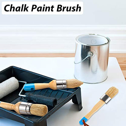 Boao 3 Pieces Chalk and Wax Paint Brushes Bristle Stencil Brushes for Wood Furniture Home Decor, Including Flat, Pointed and Round Chalked Paint (Blue)