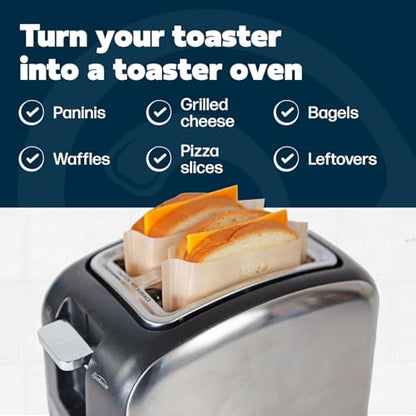 Reusable Toaster Bag - For Grilled Cheese Sandwiches, Pizza Rolls, + - Nonstick Toaster Bags Made of Teflon - BPA & PFOA Free Little Bags - Toaster Bags Reusable Up To 50 Uses (Set of 4)