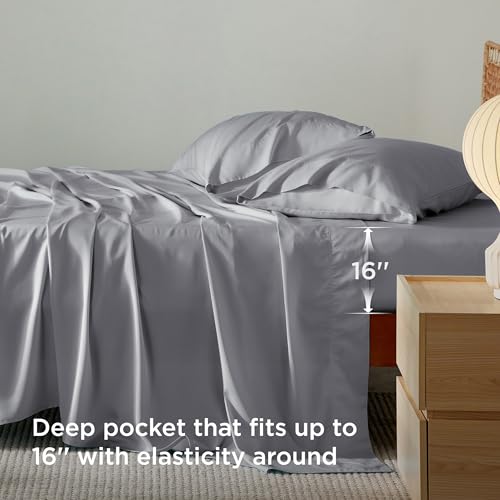 Bedsure PureWoven 100% Rayon Derived from Bamboo, Twin Bed Sheets, 3 Pieces | Cooling Sheets for Hot Sleepers, Breathable & Silky Soft, 16" Deep Pocket, Hotel Luxury Bedding, Silver Grey - color: 04 - Silver Grey, size: Twin