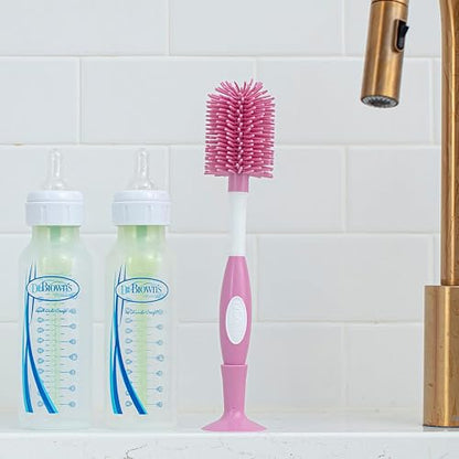 Dr. Brown's Soft Touch No Scratch Baby Bottle Cleaning Brush Nipple Cleaner with Stand and Storage Clip, BPA Free, Pink (Pack of 2) - style: 2 Pack, Pink