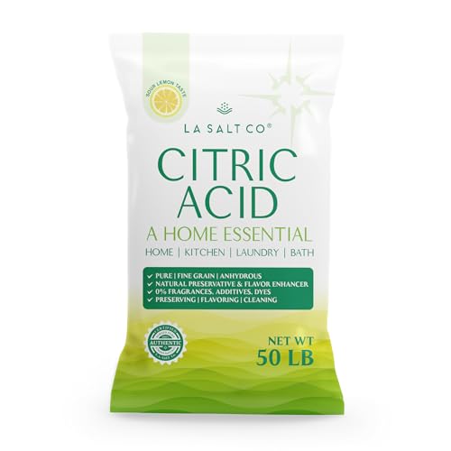 LA SALT CO Citric Acid 50 Pounds, 100% Pure Food Grade, USP, Kosher, Non-GMO, Fragrance Free - size: 800 Ounce (Pack of 1)