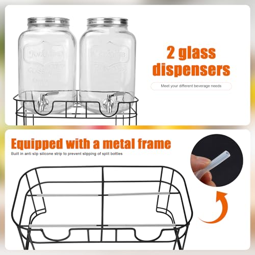 DD&HAPP Glass Drink Dispensers For Parties.1.2 Gallon Beverage Dispensers With Stand And Stainless Steel Spigot.Party Drink Dispenser For Punch,Iced Tea,Ideal for Weddings,Events,Buffet&Home Use. - size: 1.2 Gallon Double With Stand