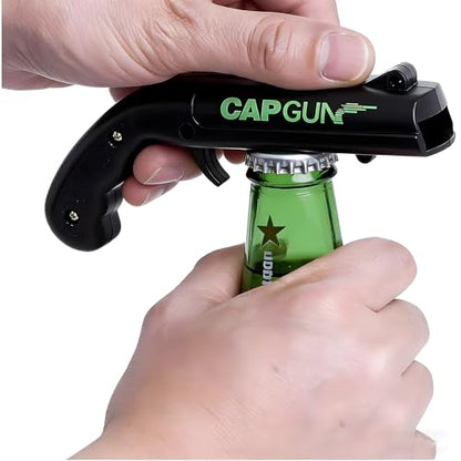 4PCs Black Novelty Cap Gun Style Bottle Opener – Realistic Construction with Ergonomic Grip for Beverages, Themed Parties & Gifts - color: Black