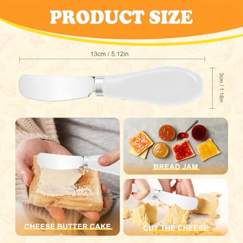 Butter Spreader Knife Set, 2-Pack Stainless Steel Cheese and Butter Knives with Ceramic Handle, Dishwasher Safe, for Soft & Hard Cheese, Jam, Cold Butter (white) - color: white