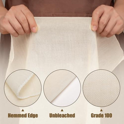 Amrules Cheese Cloths for Straining, 10PCS 20x20 Inch Grade 100 Cheese Cloth, Reusable Washable Unbleached Pure Cotton Cheesecloth for Cooking and Cheese Making with Hemmed Edge - size: 20x20 Inch - 10 PC