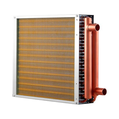VEVOR Water to Air Heat Exchanger, 14 x 14 in Finned Tube HVAC Heat Exchanger Coil with Copper Tubes & Aluminum Fins, 65K BTU Output for Outdoor Wood Furnace, Hydronic Heating & Cooling Systems