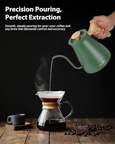 Harriet Gooseneck Electric Kettle - 1200W Fast Heat, 0.8L Stainless Steel, Precision Temp Control & Timer, Wood Handle, Pour Over Coffee and Tea, Green - color: Green