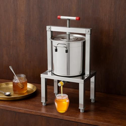 Manual Juicer, Stainless Steel Manual Juicer Beeswax Press with Strainer and T-shaped Handle, Height Adjustable:9.84"-11.81", Hand Juicer Press for Lemon Vegetable Honey Silver Load 448OZ
