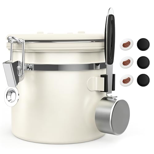 ShanSon Coffee Canister Airtight, Stainless Steel Bean Storage Container with Date Tracker & Scoop, Grounds Sugar Flour Tea Cereal Fits Kitchen Pantry, Ideal Gift for Coffee Lovers,12oz,Beige - color: Beige, size: 12oz