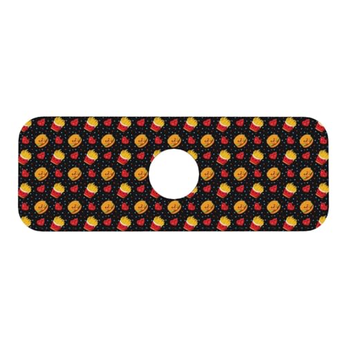 Fries Cheeseburger Heart Faucet Mat For Kitchen Sink, Absorbent Countertop Protector, Quick Dry Sink Splash Guard Pad, Waterproof Draining Mat 15" X 5.5" - color: Style 3