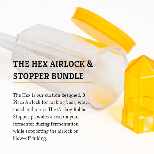 Craft A Brew - The Hex & Carboy Rubber Stopper Bundle - 3 Piece Airlock & Stopper - For Home Brew Fermentation - For Beer, Wine, Hard Cider, Mead Making, Pickling & More - 4 Hex Airlocks & 4 Stoppers - size: 4 x Combo