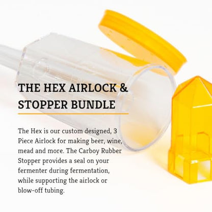 Craft A Brew - The Hex & Carboy Rubber Stopper Bundle - 3 Piece Airlock & Stopper - For Home Brew Fermentation - For Beer, Wine, Hard Cider, Mead Making, Pickling & More - 4 Hex Airlocks & 4 Stoppers - size: 4 x Combo