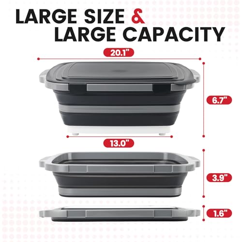 BBQ Prep Tub 3-IN-1 Large 16L Collapsible Cutting Board with Locking Lid for Meal Prep Marinating Food, Camping Sink with Colander, Dish Basin, Storage Blanket for Camping Picnic BBQ, Black - color: Black 16L