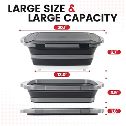 BBQ Prep Tub 3-IN-1 Large 16L Collapsible Cutting Board with Locking Lid for Meal Prep Marinating Food, Camping Sink with Colander, Dish Basin, Storage Blanket for Camping Picnic BBQ, Black - color: Black 16L