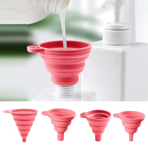 4 Pcs Kitchen Funnel Set, 4 Sizes for Kitchen Accessories Foldable Silicone Collapsible Funnels for Filling Water Bottle Liquid Transfer, Pink - color: 4 Pink