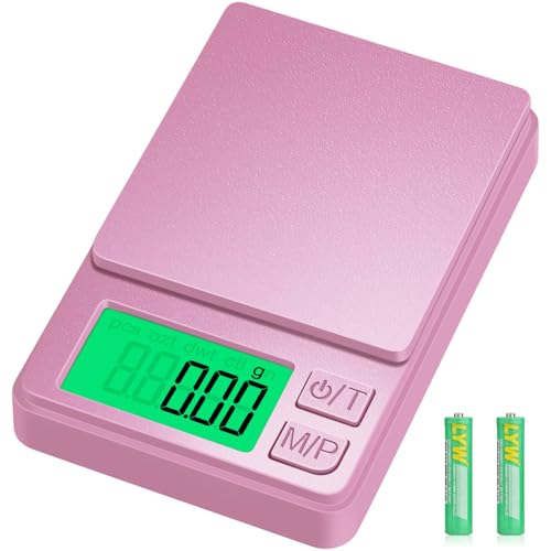 Diyife 1000g Digital Pocket Gram Scale 0.01g Accuracy, Mini Jewelry Scale with Protective Cover, 7 Units, Tare Function, LCD Display, Suit for Jewelry, Powder, Pink - color: Pink