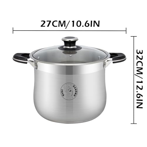 Vivicreate 22.5 Quart Stainless Steel Stock Pot with Lid Large Induction Cooking Pot for Pasta Soup Boiling Stew with Measurement Marks and Handles - size: 22.5 Quarts