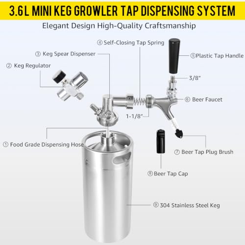 MRbrew 128oz Mini Beer Keg Growler Mini Kegerator - Portable Draft Beer Dispenser System, Pressurized Stainless Steel Beer Growler Tap with CO2 Regulator & Beer Tap for Fresh Beer, Home Bar Party&Gift