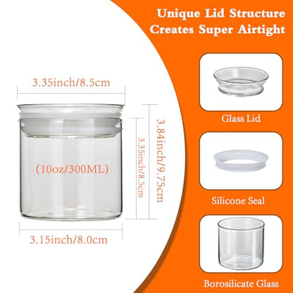 ZENS 10oz Glass Jars with Airtight Lid, 4 Pack Glass Kitchen Canisters Set for Spice, Loose Tea, Small Clear Glass Storage Jars with Labels for Herbs, Sugar - size: 1-10oz 4Pack