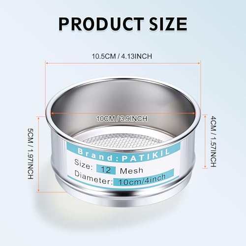 PATIKIL 12 Mesh(1.6mm) Lab Sieve, 3.9"(10cm) Diameter Sifting Screen 304 Stainless Steel Wire Cloth Fine Mesh Sieve for Industrial Laboratory Home Soil Sifter Dry Sift Screens Hash - size: 12 Mesh(1.6mm)/3.9"