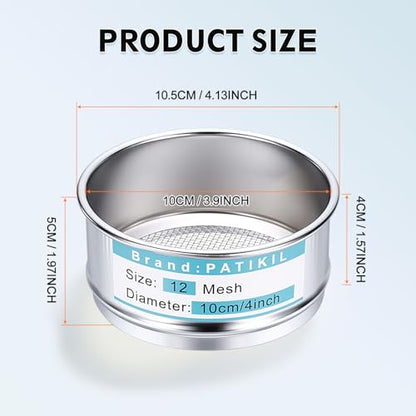 PATIKIL 12 Mesh(1.6mm) Lab Sieve, 3.9"(10cm) Diameter Sifting Screen 304 Stainless Steel Wire Cloth Fine Mesh Sieve for Industrial Laboratory Home Soil Sifter Dry Sift Screens Hash - size: 12 Mesh(1.6mm)/3.9"