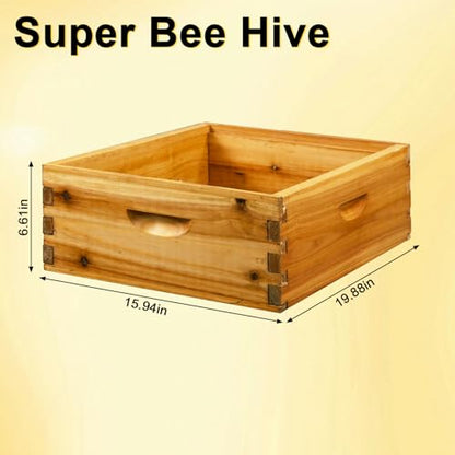 Coated Bee Hive Starter Kit, 5-Layer Langstroth Beehive & 2 Deep and 3 Medium Super Boxes, Premium 10-Frame Wood Honey Bee House with Waterproof Metal Top Cover & Queen Excluder, No Frames