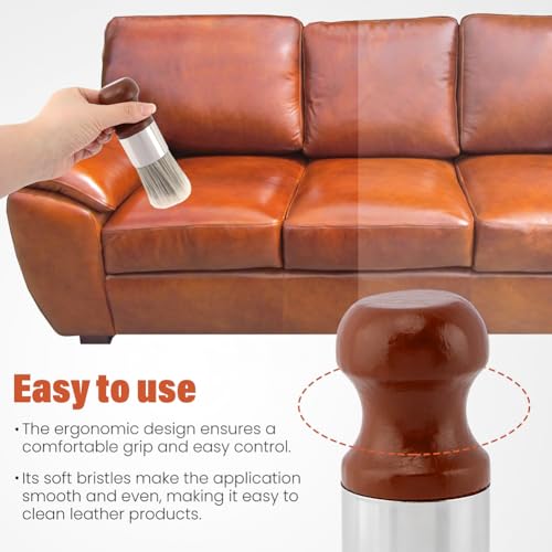 Bibabala Salve Brush for Furniture,2Pcs Wood Furniture Brush with Comfortable Handle,Leather Cleaning Brushes with Soft Nylon & PET Bristles,Salve Wax Brushing Tool for Home Leather,Brown