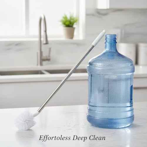 Long Handle Water Jug Brush for 5 Gallon Bottles and Narrow Neck Containers, Durable PP Plastic Scrubber (1 Pack, White)