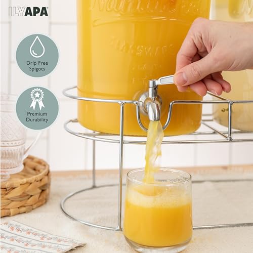 Ilyapa 2 pack 2 Gallon Glass Beverage Dispenser with Stand- Wide Mouth Mason Jar Drink Dispensers with Spigot - Leak Proof Glass Flip Top Lid - size: 2 Gallon Double Flip Top Dispenser