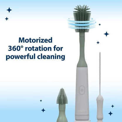 Dr. Brown's Electric Silicone Brush Set | Spinning Handle, 3 Brushes to Clean Baby Bottles, Spouts, Nipples, and Straws, BPA-Free