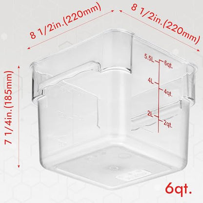 CURTA 4 Pack Food Storage Container with Red Lid - NSF Commercial Grade in 6.0 Qt - Square, Clear, Polycarbonate - color: 6.0 Qt 4-Pack(Red Lids)