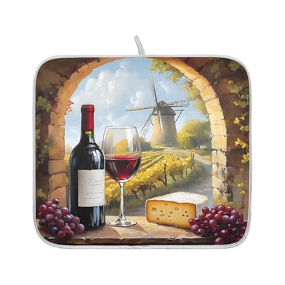 Red Wine Glasses with Grape Cheese Dish Drying Mats for Kitchen Counter Absorbent Microfiber Dish Drying Matt 16 x 18 Inch Draining Reusable Rack Pad - size: 16x18in