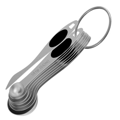 Measuring Spoons,Magnetic Measuring Spoons Set,304 Stainless Steel 8 Single Side Measuring Spoons Set and 1 Leveler with Strong N45 Magnetss,Heavy Duty Metal Kitchen Gadgets for Baking & Cooking - color: Black Magnetic Measuring Spoons Set - S