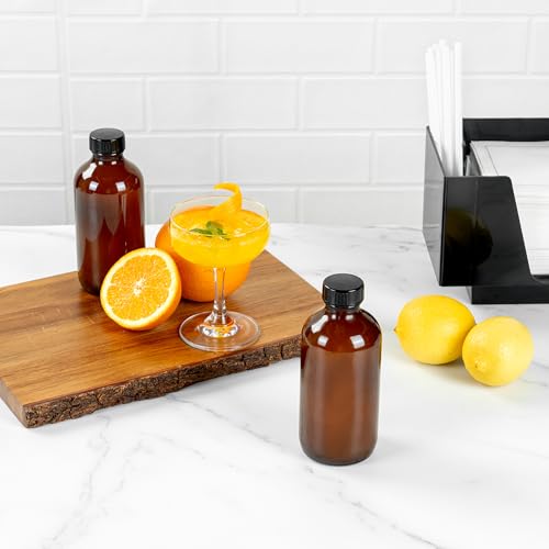 Restaurantware Vetri 8 Ounce Boston Glass Bottles, 12 Sample Bottles With Black Phenolic Caps - Dishwashable, Round, Amber Glass Bottle, For Potion, Juice, Ginger Shots, Whiskey, Liquids - color: Amber, size: 8 oz