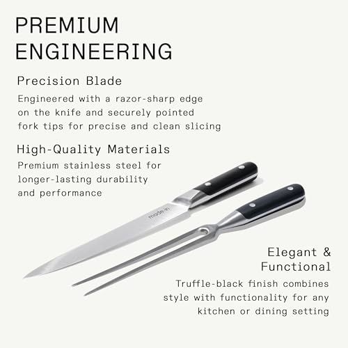 Made In Cookware - Carving Set (Includes Carving Knife and Fork) - Crafted in France - Full Tang with Black POM Handle