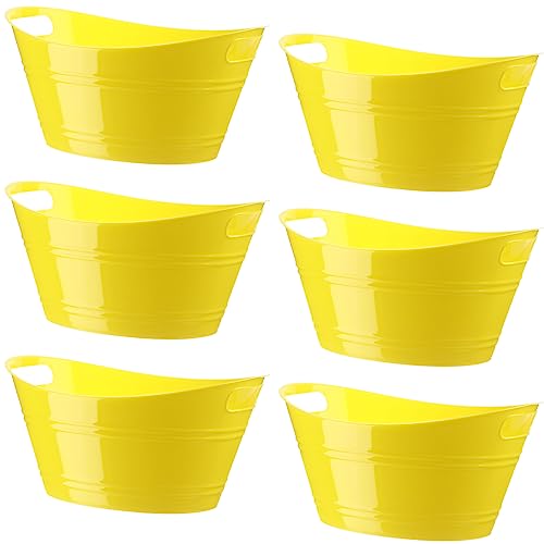 Patelai 6 Pcs Ice Buckets Bulk, Plastic Ice Buckets with Handles, Oval Storage Tub, Large Capacity Drink Tub for Party Bar Wine Beer Champagne Beverage Bottle Cooler(4.5 Liter,Yellow) - color: Yellow, size: 4.5 Liter