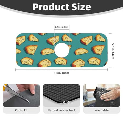 Cartoon Cheese Print Faucet Mat for Kitchen Sink, Absorbent Fast Drying Faucets Mat Splash Guard, Cute Kitchen Sink Mats for Around Faucet Draining