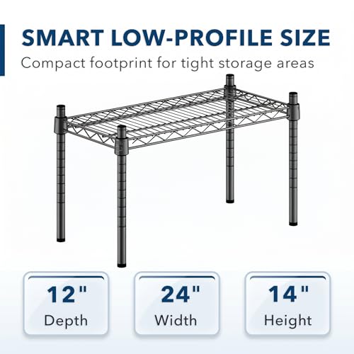 Black Epoxy Wire Storage Shelf, Dunnage Rack, Commercial 1 Tier Small Shelf, 12" x 24" x 14" - color: Black, size: 12"D x 24"W x 14"H
