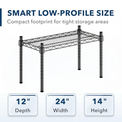 Black Epoxy Wire Storage Shelf, Dunnage Rack, Commercial 1 Tier Small Shelf, 12" x 24" x 14" - color: Black, size: 12"D x 24"W x 14"H
