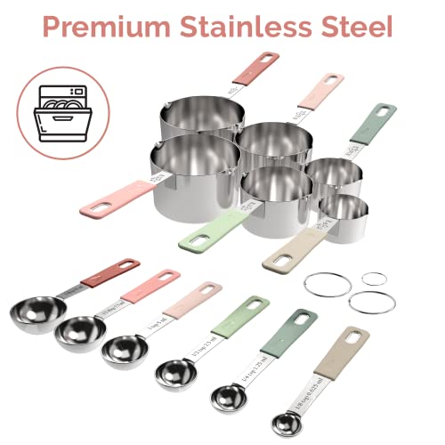 CuttleLab 22-Piece Stainless Steel Measuring Cups and Spoons Set, Tad Dash Pinch Smidgen Drop Mini Measuring Spoons, Measuring Stick Leveler, Measurement Conversion Chart Fridge Magnet, (Country Chic) - color: Country Chic