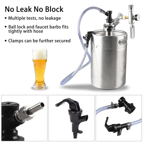 PERA Mini Keg Dispenser kit - Beer Line assembly with Picnic Tap and 0-60psi Beer Keg Charger CO2 Dispenser with Gas and Liquid Ball Lock Disconnect for Homebrewing