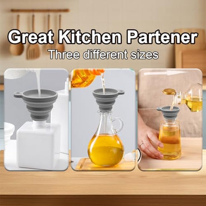 3PCS Silicone Collapsible Funnels Set for Kitchen Use Compact and Portable Liquid Transfer Tool, Grey - color: 3 Shades Of Gray