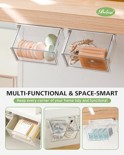 BALUCA Small Clear Stackable Storage Drawers – 33° Angled Acrylic Makeup Organizer for Vanity, Undersink & Kitchen Cabinets | Multi-Purpose Plastic Storage Bins & Drawer Organizer Bins (Small) - size: Small