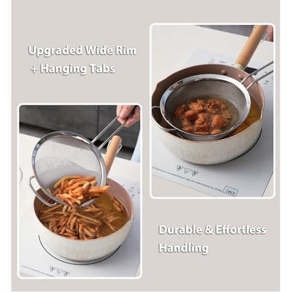18/8 Stainless Steel Fine Mesh Strainer Skimmer - Heavy-Duty Food-Grade with Heat-Resistant Handle for Frying & Grease Straining, 3 Sets - size: 3-Sets