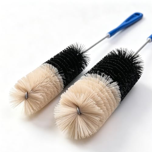 2 Pack 17 Inch Long Bottle Brush Set, Dual 2" & 1.3" Soft Nylon Bristles, Flexible Handle for Narrow Neck Bottles, Water Bottles, Kombucha, Wine Bottles, Spice Jars, Hummingbird Feeders