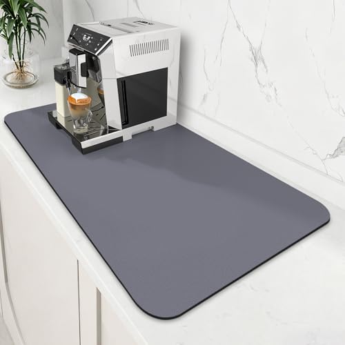 WISELIFE Coffee Mat Super Absorbent Dish Drying Mat Coffee Bar Accessories Match with Machine Large Drying Mats for Kitchen Counter 18" W x 32" L, Grey - color: Gray, size: 32" x 18"