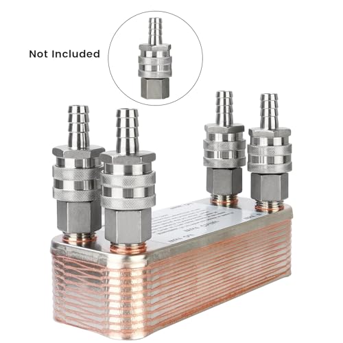 MRbrew Wort Chiller 20 Plates, Brazed Plate Copper Heat Exchanger for Homebrew, Stainless Steel 7.5" x 2.9" Plate, 1/2 NPT Thread Connection Hot Liquid Accelerated Cooler Quick Beer Cooling System - size: 20-plates