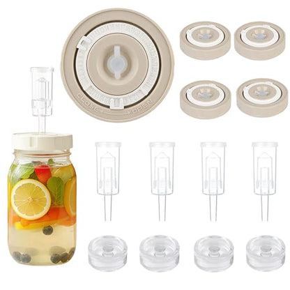 4 Pack Fermentation Kit for Wide Mason Jars, Masontops Fermentation Sauerkraut Pickling Kit with 4 Glass Fermentation Weights, 4 Fermenting Lids with Time Recorder & Airlocks (Jars Not Included)