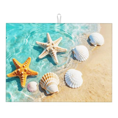 Ocean Sea Dish Drying Mat for Summer Kitchen Counter, Microfiber Absorbent Beach Dish Draining Mat Extra Large 18"x24" - color: Sea